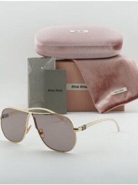 Miu Miu MUA56S 5AK20I Geometric Sunglasses – Gold/Purple Brown
